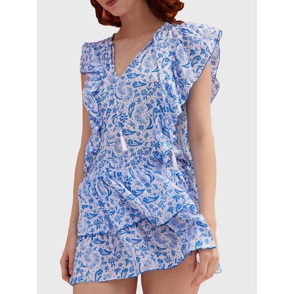 Coolchange Quinn Womens Ruffled Tunic Dress Swim Cover Purple Pink Floral size S - Picture 11 of 12